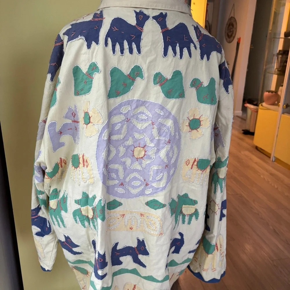 April Cornell for Cornell Trading Animal Appliqué Jacket Coat S/M Cream Art Wear